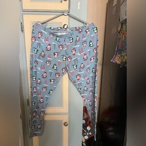 No Boundaries Santa and Snowman Leggings - Blue and Red